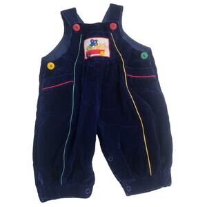 6-9M Vintage navy corduroy overalls with vintage toy print